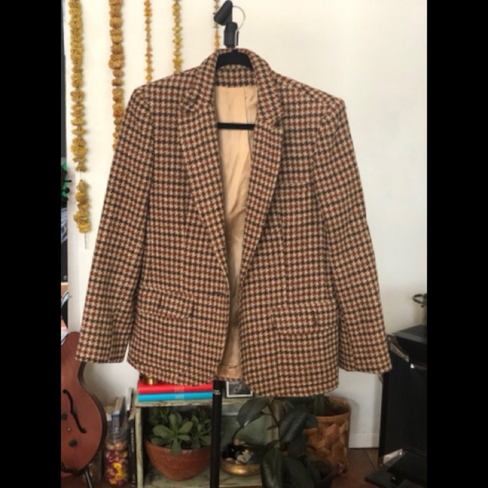 VINTAGE Tweed Houndstooth Blazer Jacket